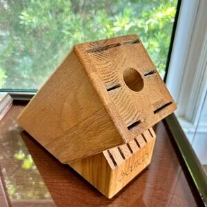 Cutco 8-Slot Wooden Knife Block with Sharpening Rod Hole – Solid Oak